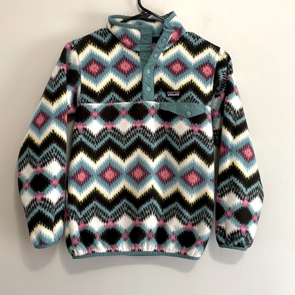Patagonia Other - Patagonia Synchilla pullover girls diamond patterned sweater pink blue Large 12